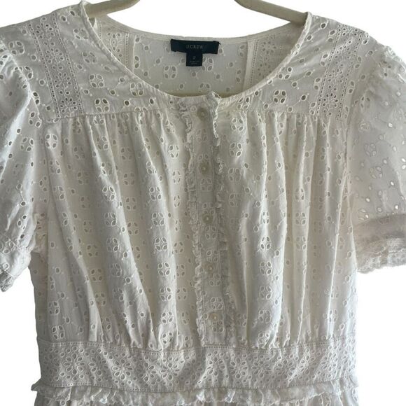 J Crew White Eyelet Lace Summer Short Sleeve Dress Women’s Size 2 XS Bride Beach - Picture 2 of 5